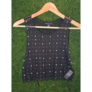 SINCERELY JULES Black Mesh Pearl Rhinestone Top Size M Sheer Embellished...